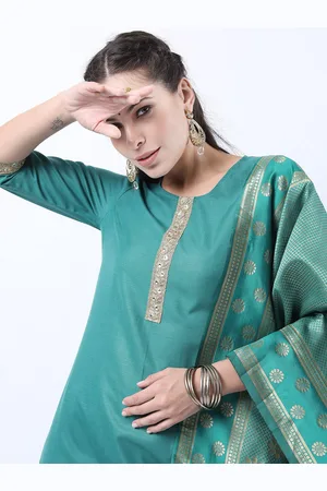 Ketch Women Green Straight Kurta With Palazzo And Dupatta