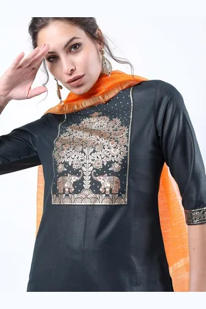 Ketch Vishudh Women Green Floral Kurti with Palazzos and dupatta