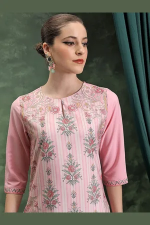 Ketch Floral Printed Notched Neck Straight Kurta