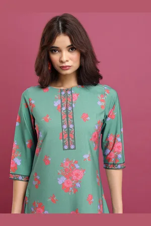 Ketch Teal Floral Printed Kurta