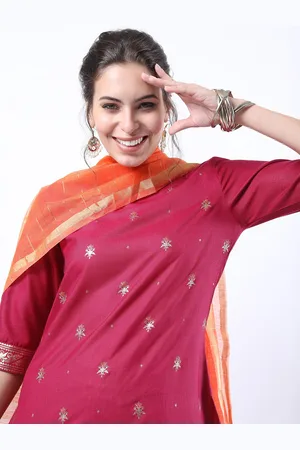 Ketch Women Pink Ethnic Motifs Straight Kurta With Palazzos & Dupatta