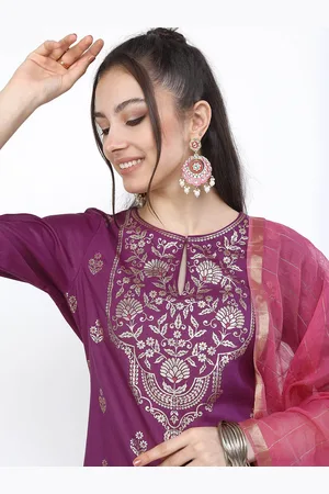 Ketch Women Magenta Ethnic Motifs Printed Kurta with Palazzos & With Dupatta