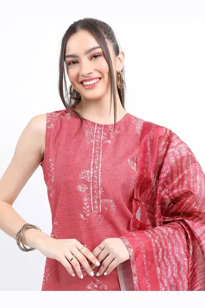 Ketch Floral Printed Sleeveless Straight Kurta with Trousers & Dupatta