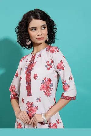 Ketch Floral Printed Keyhole Neck Straight Kurta