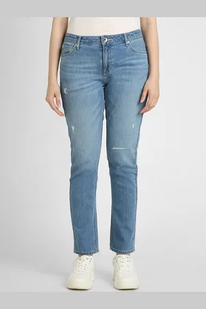 Lee Women Tapered Fit Mid-Rise Low Distress Light Fade Stretchable Jeans