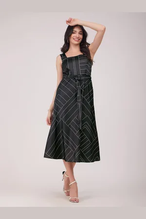 FableStreet Women Striped A-Line Midi Dress