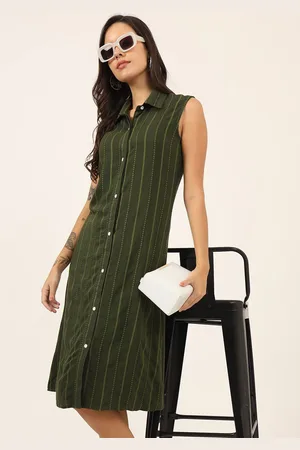 CHARMGAL Women Shirt Collar A-Line Dress