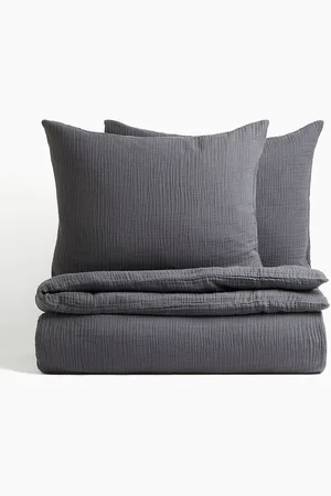 H&M Grey Muslin Double/King Duvet Cover Set