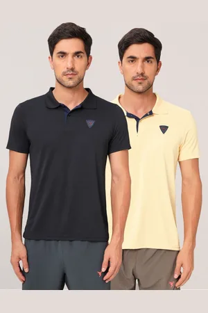 TECHNOSPORT Men Pack Of 2 UPF50 Solid Polo Collar Polyester Slim Fit Tshirts