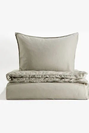 H&M Green Linen-Blend Single Duvet Cover Set