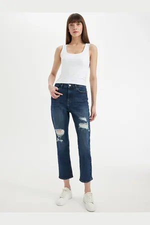 DeFacto Women Mid-Rise Highly Distressed Light Fade Jeans