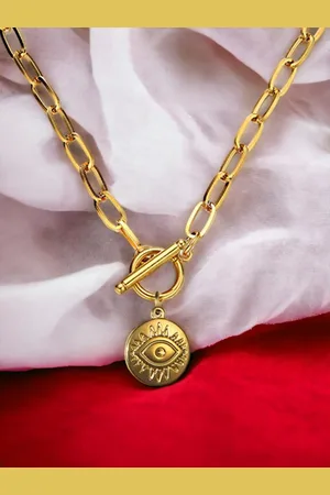 FÁBULA Gold-Plated Evil Eye Link Necklace