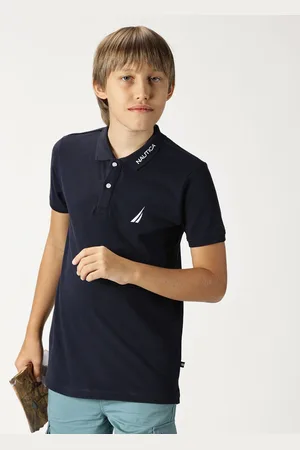 Nautica Boys Polo Collar Brand Logo Embroidered T-shirt