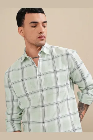 Highlander Men Dobby Textured Checked Stylised Pocket Relaxed Shirt
