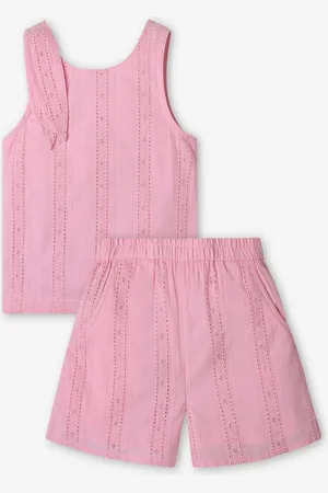 Ed-a-Mamma Girls Solid Pure Cotton Top With Shorts Clothing Set