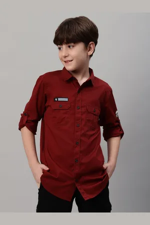 CANTABIL Boys Opaque Casual Regular Fit Solid Roll-Up Sleeves Shirt