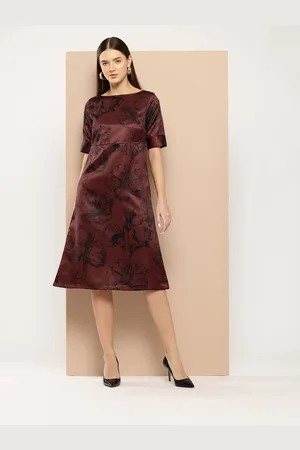 Chemistry Printed Satin Finish A-Line Midi Dress