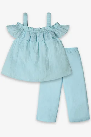 Ed-a-Mamma Girls Solid Pure Cotton Top With Trousers Clothing Set