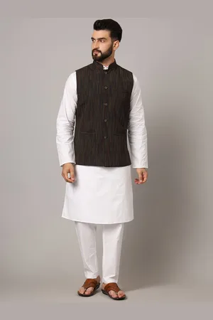 Latest Chikan Garments Striped Woven Nehru Jacket