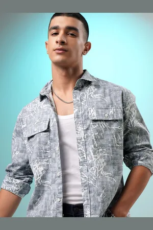 Highlander Men Dobby Textured Printed Utility Pocket Relaxed Fit Shirt