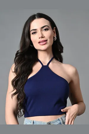 Roadster The Lifestyle Co Halter Neck Sleeveless Fitted Tops