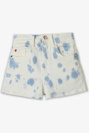 Ed-a-Mamma Girls Tie And Dye Printed Mid-Rise Pure Cotton Casual Denim Shorts