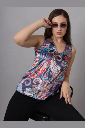CHARMGAL Printed Sleeveless Women Satin Top
