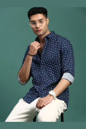 SHOWOFF Men Standard Slim Fit Abstract Printed Spread Collar Casual Shirt