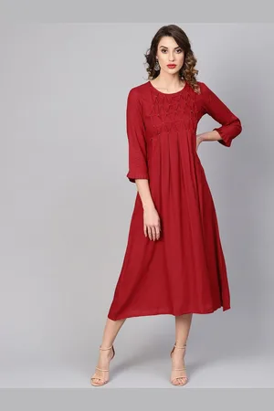 Kalini Women Round Neck Flutter Sleeves A-Line Midi Dress