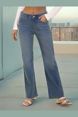 Flying Machine Women Blue Straight Fit Light Fade Stretchable Jeans