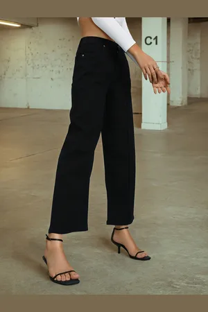 Flying Machine Women Black Wide Leg Mid Rise Stretchable Jeans