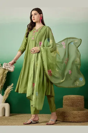 Sangria Women Yoke-Designed A-Line Kurta With Trouser & Dupatta Set