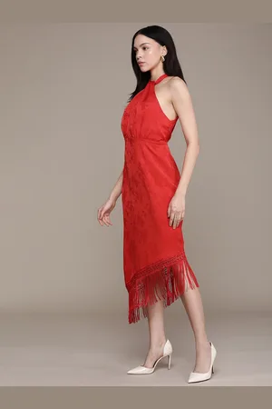 French Connection Floral Print Halter Neck Frills Sheath Midi Party Dress