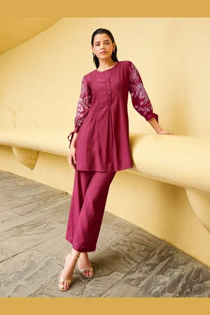 AUTUMN LANE Floral Embroidered Round Neck Top And Trouser