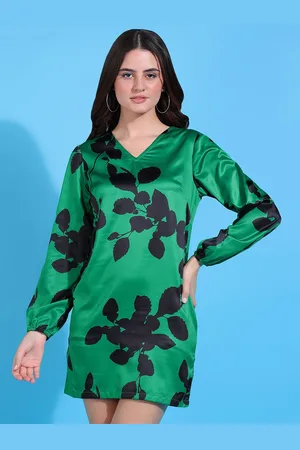 DODO & MOA Women Printed V-Neck Cuffed Sleeves A-Line Mini Dress