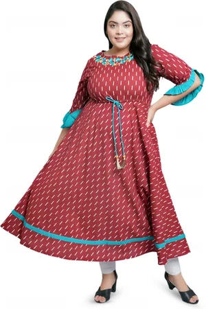 Kalini Plus Size Women Printed Round Neck Flared Sleeves Midi Fit and Flared Dress
