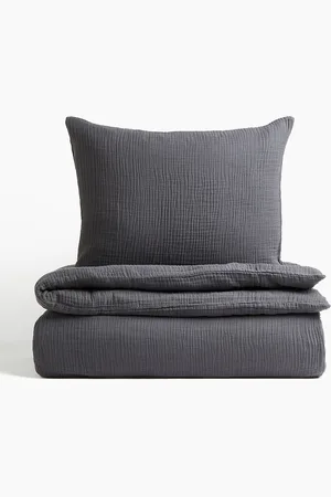 H&M Grey Muslin Single Duvet Cover Set