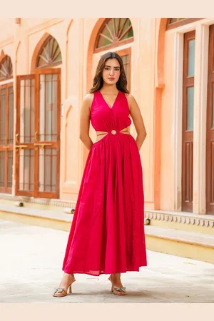 Ambraee V-Neck Sleeveless Cut-out Detail Fit and Flare Maxi Dress