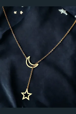 FÁBULA Gold-Plated Star Moon Lariat Multi Layered Delicate Necklace
