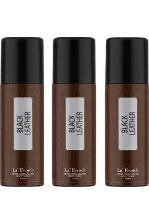 La French Men Set Of 3 Black Leather Deodorant Body Spray-150ml