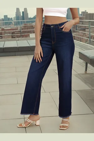 Flying Machine Women Navy Blue Wide Leg High-Rise Light Fade Stretchable Jeans