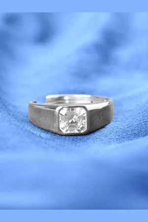 CLARA Men 925 Sterling Silver Platinum-Plated Cubic Zirconia-Studded Finger Ring