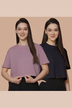 Friskers Women Pack Of 2 Solid Round Neck Cotton Oversized T-Shirt