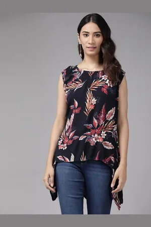Kalini Women Tropical Print Round Neck Sleeveless Top
