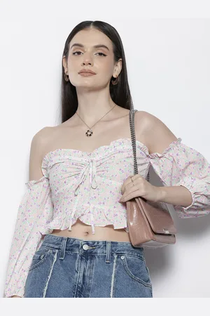 NA-KD Floral Print Off-Shoulder Bardot Crop Top