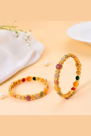 Silvermerc Designs Set Of 2 Gold-Plated Kundan-Studded Bangles