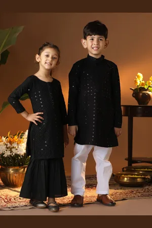 Vastramay Girls Geometric Embroidered Regular Sequinned Kurta with Sharara