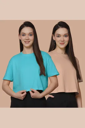 Friskers Women Pack Of 2 Solid Round Neck Cotton Oversized T-Shirt