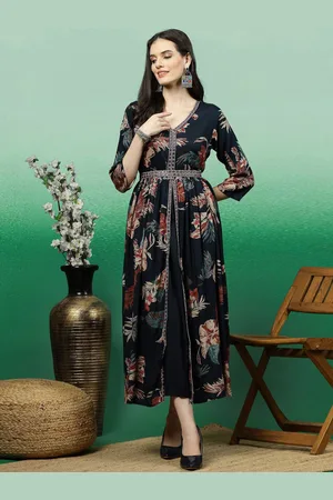 Sangria Women Floral Printed With Embroidered V-Neck Fit and Flare Midi Dress