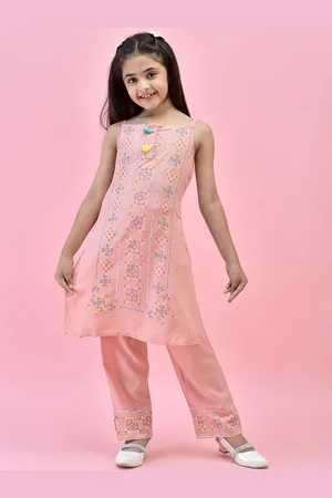 Juniper Girls Ethnic Motifs Printed Liva Straight Kurta With Trousers